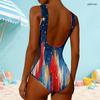 Women Plus Size High Round Neck Sleeveless Star Printed One Piece Swimsuit Red Blue White