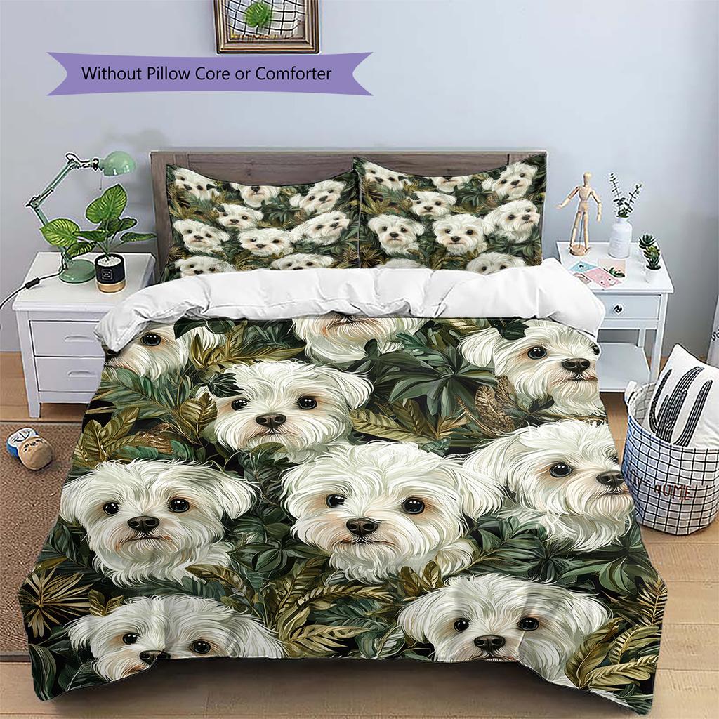 Maltese Pattern Bedding Home Decoration Birthday Gift (1 * Duvet Cover + 2 * Pillowcase, Without Core)