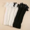 Lace Cuff Arm Sleeves for Women Fingerless Ribbed Acrylic Fabric with Ribbon Accent for Cool Weather Office Layering