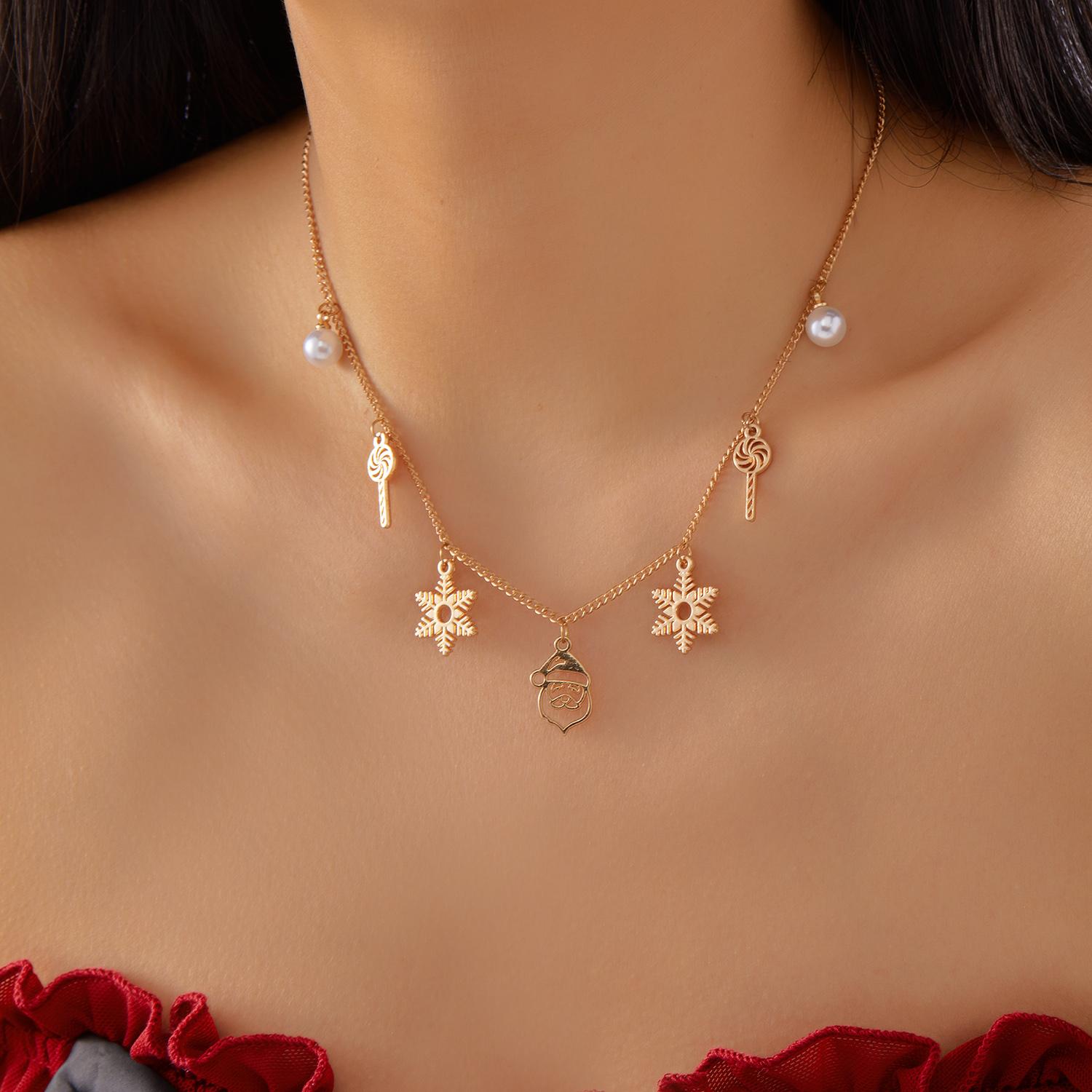 

2025 Cute Christmas Snowman Paper Card Necklace for Women Colorful Flower Bell Snowflake Wreath Elk Splice Chain Jewelry Gift