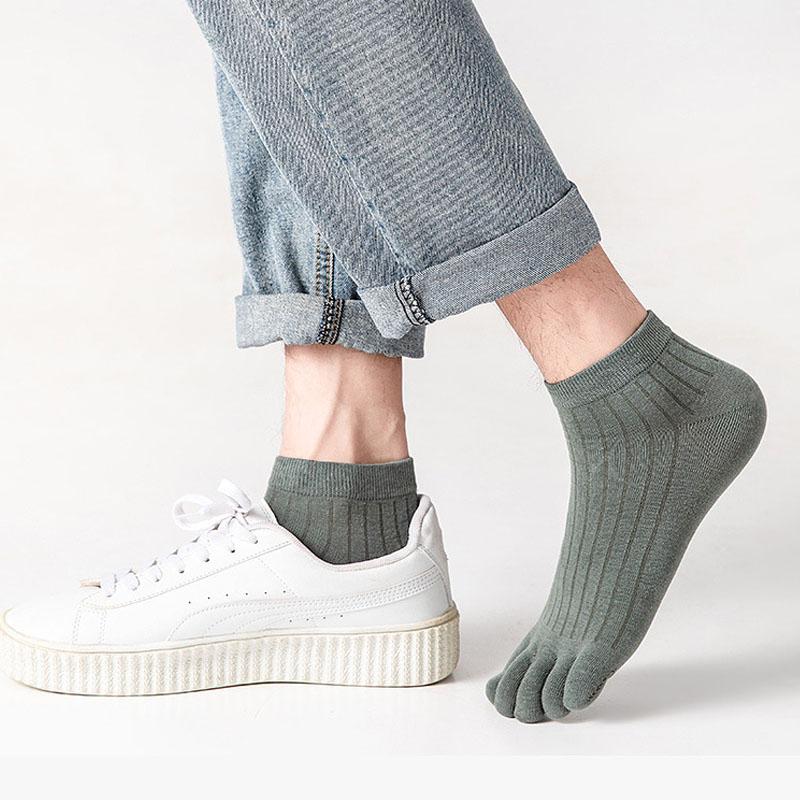 10 Paires Chaussettes Cheville Cinq Doigts Homme Coton Rayé Uni Respirant Absorbant la Sueur Jeune Mode Sport Courtes Chaussettes Orteils Étudiant