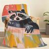 Cute Raccoon in Bathtub Painting Blanket For Soft Throw Blanket for Picnic Bed Sofa Home Bedroom Cozy Warm Comfortable