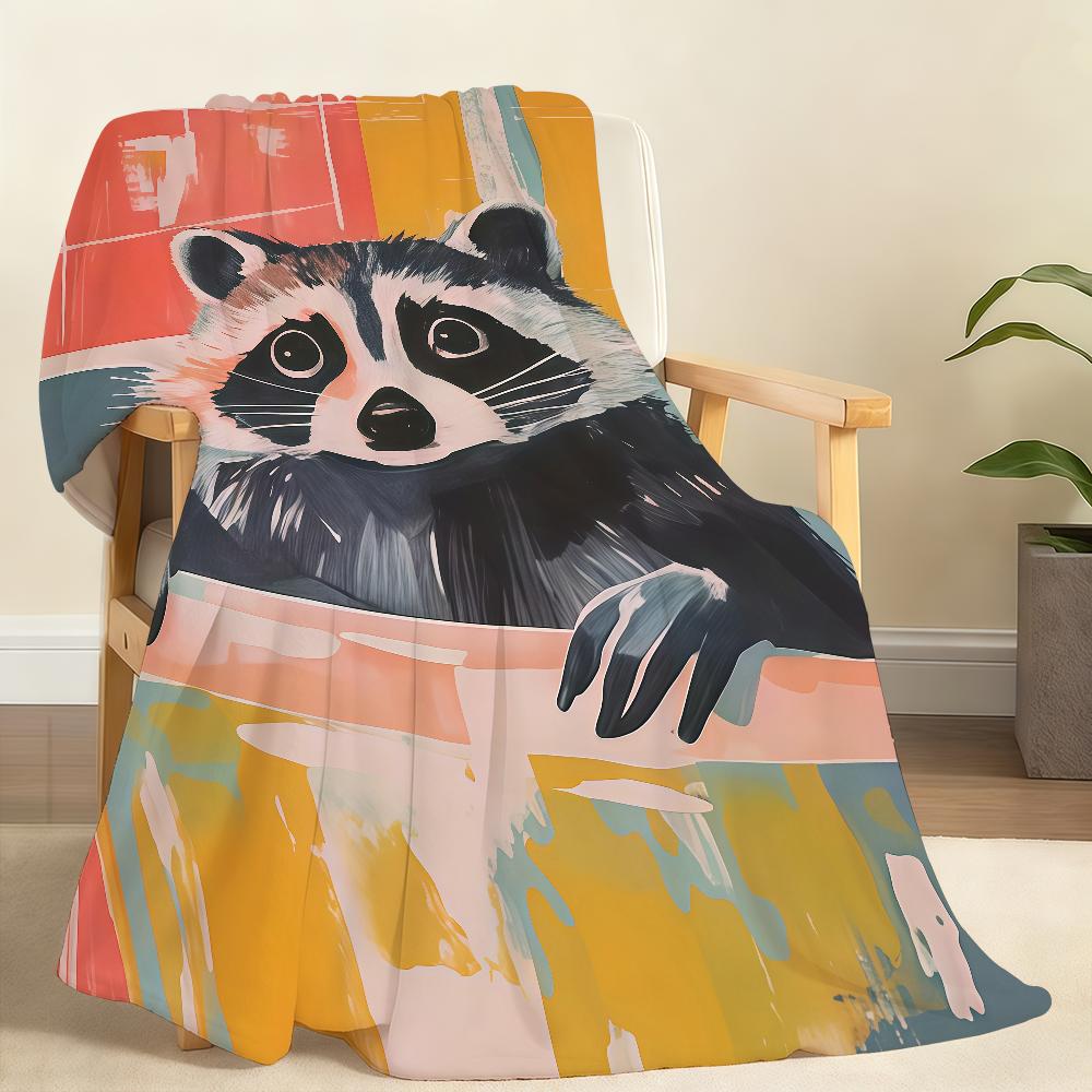 Cute Raccoon in Bathtub Painting Blanket For Soft Throw Blanket for Picnic Bed Sofa Home Bedroom Cozy Warm Comfortable
