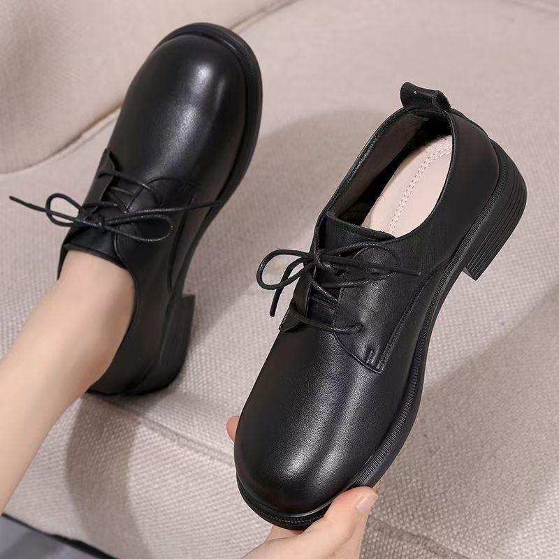 Women Real Leather Low Heel Casual Shoes Spring Autumn New Soft sole Non Slip Round Toe Waterproof Lace Up Lightweight Work Shoe