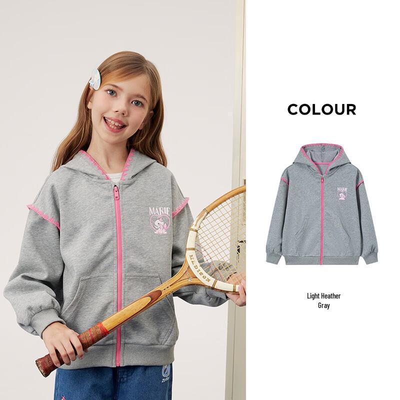 Disney Girls' Hooded Zip-Up Sweatshirt Jacket - Light Heather Grey