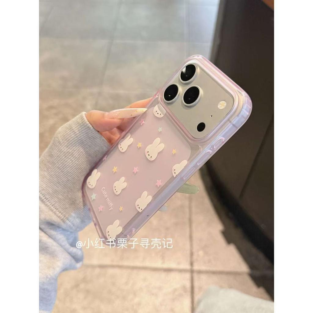 Simple ins matte matte transparent powder Miffy Rabbit suitable for iPhone17promax mobile phone case 16/15 anti-drop case