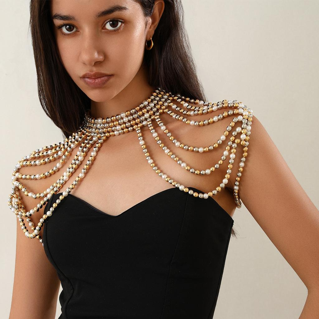 Accessories Fashion Temperament Multi-layer Imitation Pearl Tassel Shoulder Chain Dress with Clothing Body Chain Chest Chain