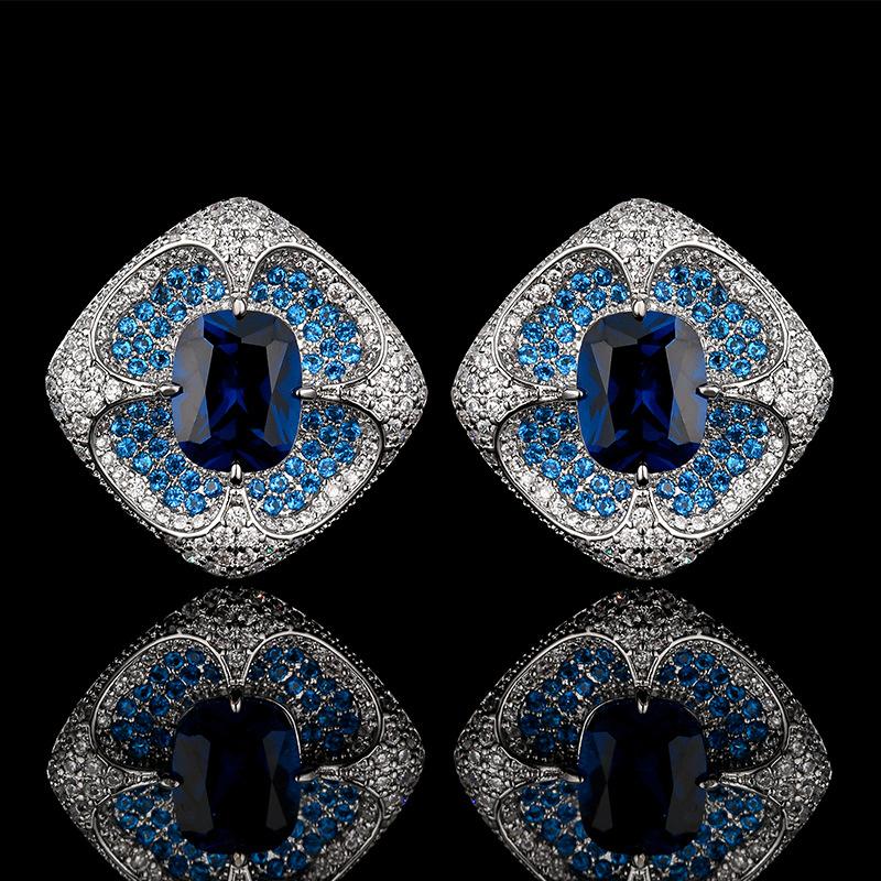 Jewelry Set, Earrings, Ring Necklace, Blue Spinel Square Design, High-End Light Luxury Women'S Colored Treasure.