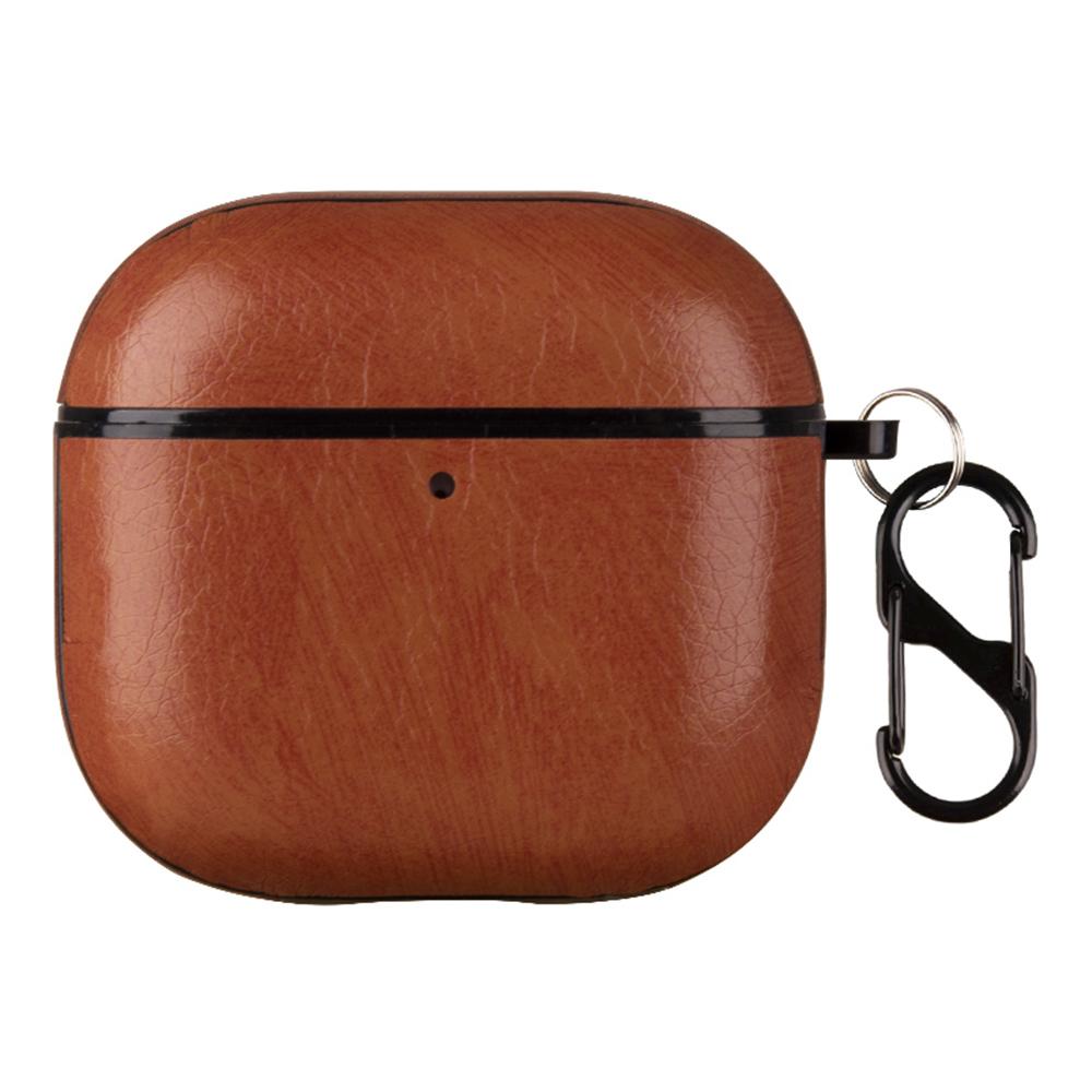 

For AirPods 4 Earphone Case PC + PU Leather Protective Cover with Anti-Loss Hook Light Brown