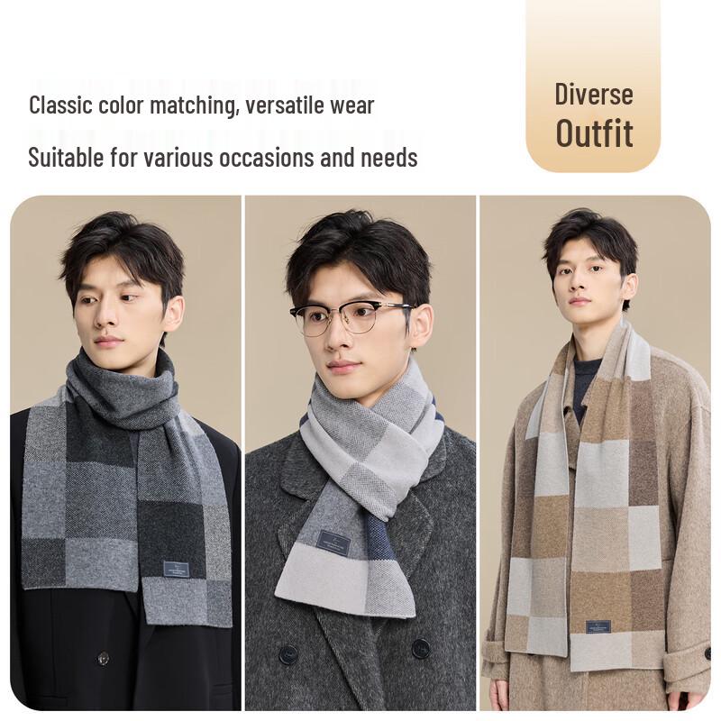 JIUMU Men's Pure Wool Plaid Scarf