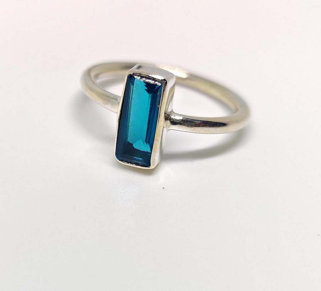 Baguette London blå topas ring, 925 solid sterling sølv, damering, gave til henne, statement-ring, edelstensring