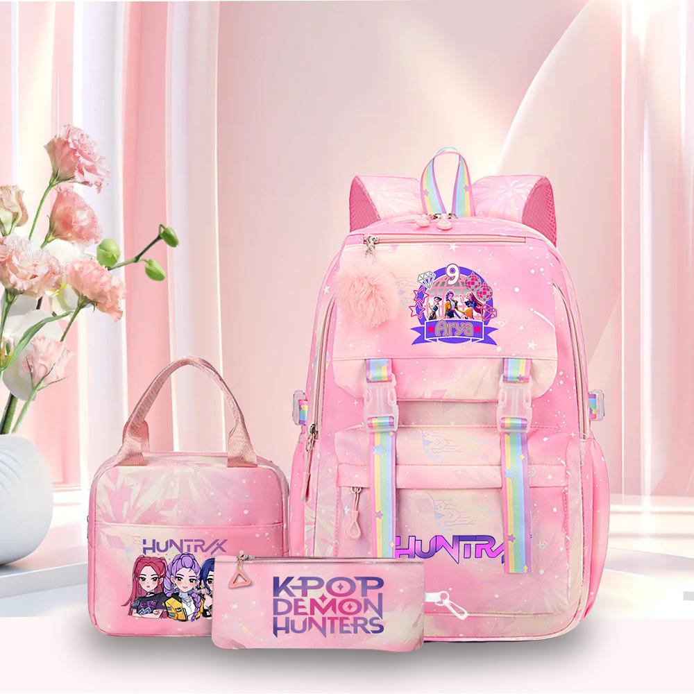 K-Pop Witch Hunters Cartoon Printed Student Pencil Bag Lunch Bag Three-Piece Backpack