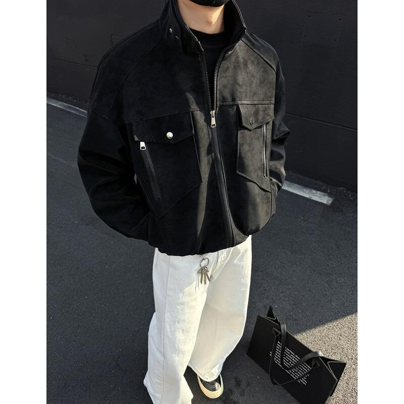 Men's PU Leather Jacket - High-End Retro Stand-Up Collar for Spring & Autumn