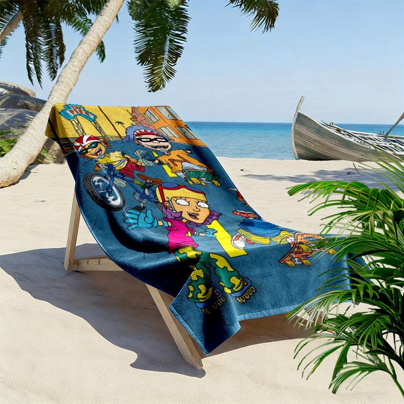 Rocket Power Cartoon Print Beach Towel, Large Soft Quick Dry Towel for Beach Camping Swimming