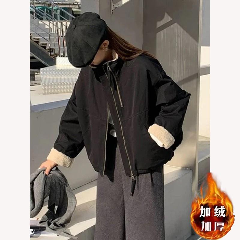 Womens Short Puffer Coat Fleece Lined Lamb Wool Winter Casual Loose Jacket Petite Ladies 2026
