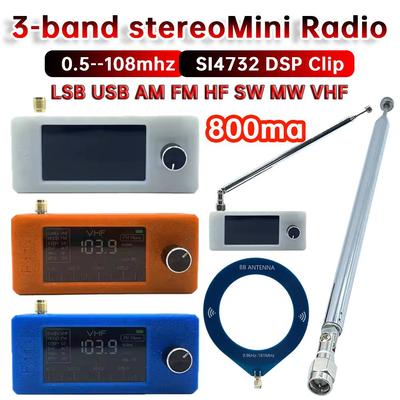SI4732 0.5-108mhz Pocket Mini Radio 1.9inch IPS Screen FM/AM Radio with Antenna All Band Radio Receiver HF SW MW VHF Radio