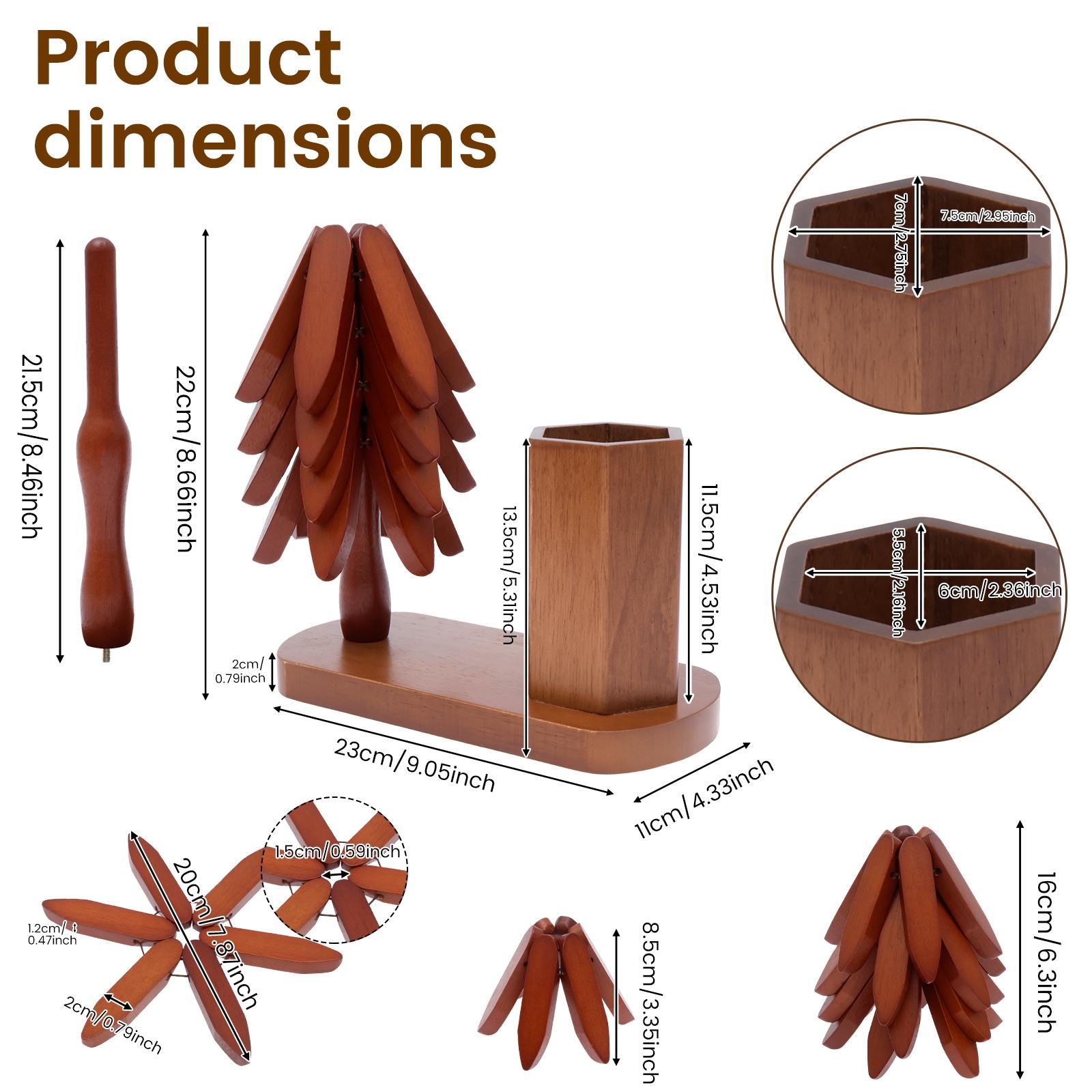 

Tree Trivet Set Wooden Foldable Kitchen Trivet with Utensil Holder Heat Resistant Desktop Protective Pad for Hot Dishes Pot Bowl L
