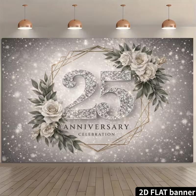 2D 25th Anniversary Backdrop for Silver Wedding Parties, Family Celebrations & Formal Events