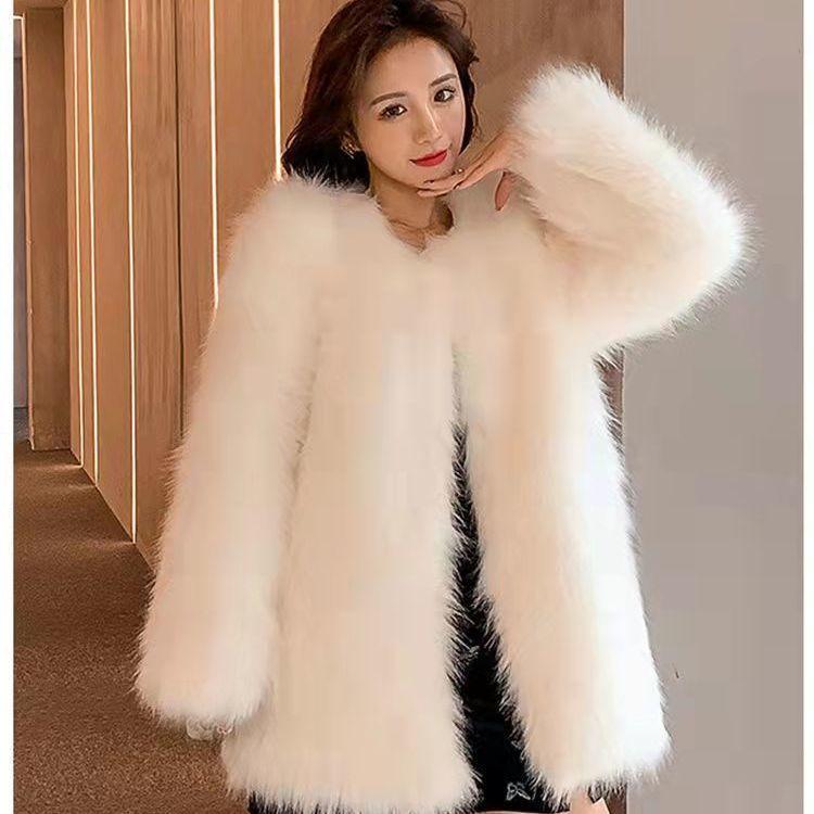 Imitation Fur Coat Women's Medium and Long Winter Imitation Fox Hair Slim and Thin Thickened Fur Coat