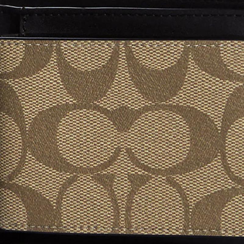 Coach 3 In 1 Wallet Classic Canvas And Leather Card Holder Unisex Wallet Dark-Brown Khaki CA001-QBMAA