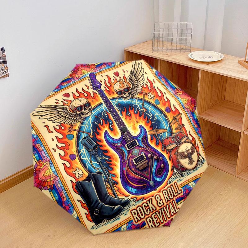 Vintageguitar Pattern Pattern New Style Umbrella, 1 Piece Automatic Folding Umbrella, Portable Travel Umbrella, Outdoor Umbrella, Birthday Gift