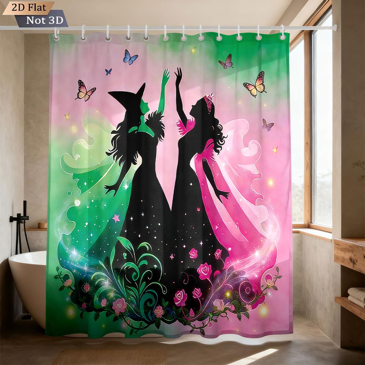 

1pc Magic Wicked Witch Print Waterproof Shower Curtain Partition Privacy Hang Curtain Multiple Size 12 Hooks Easy Installation 90x180cm