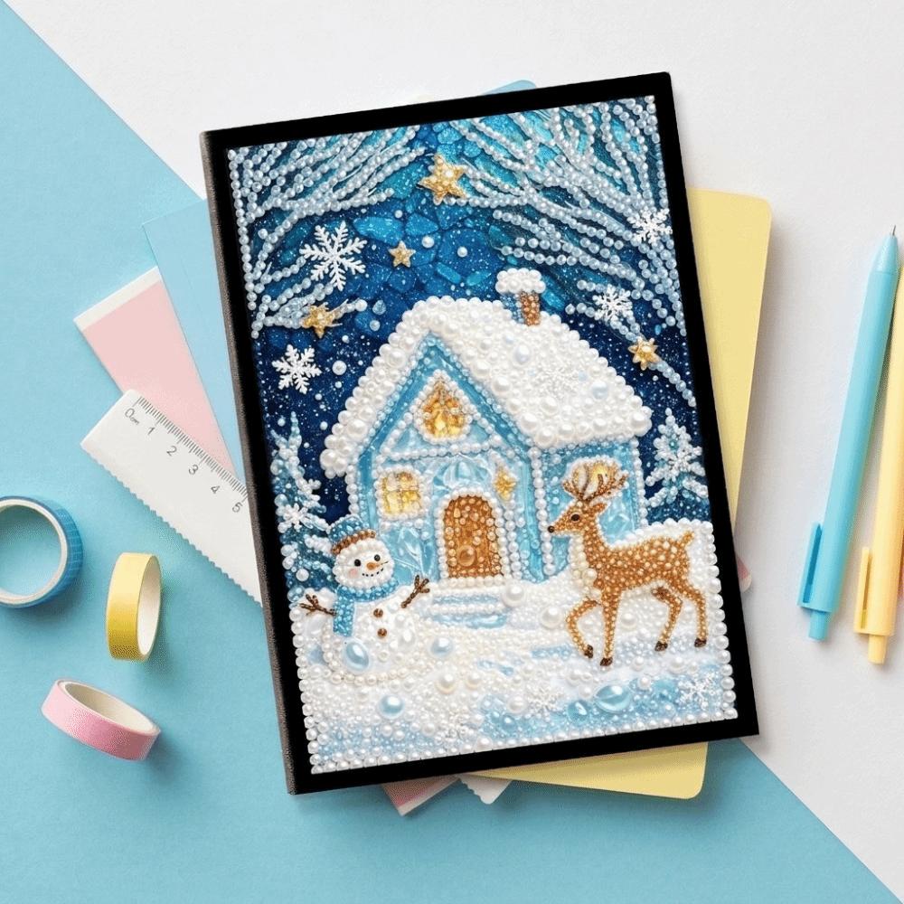 Colorful Finish DIY Pearl and Diamond Notebook Art Handmade Santa Claus Diamond Painting Notebook Kit 3D Visual Effect Snowman