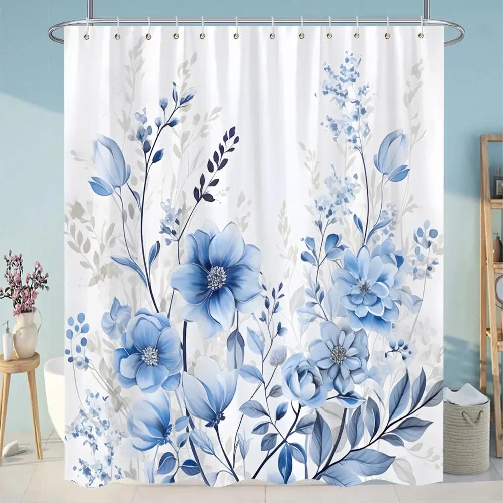 Tropiska Gröna Botaniska Duschdraperi Floral Fjäril Tvättbart Hängande Draperi Badrum Dusch och Badkar Dekor med Krokar