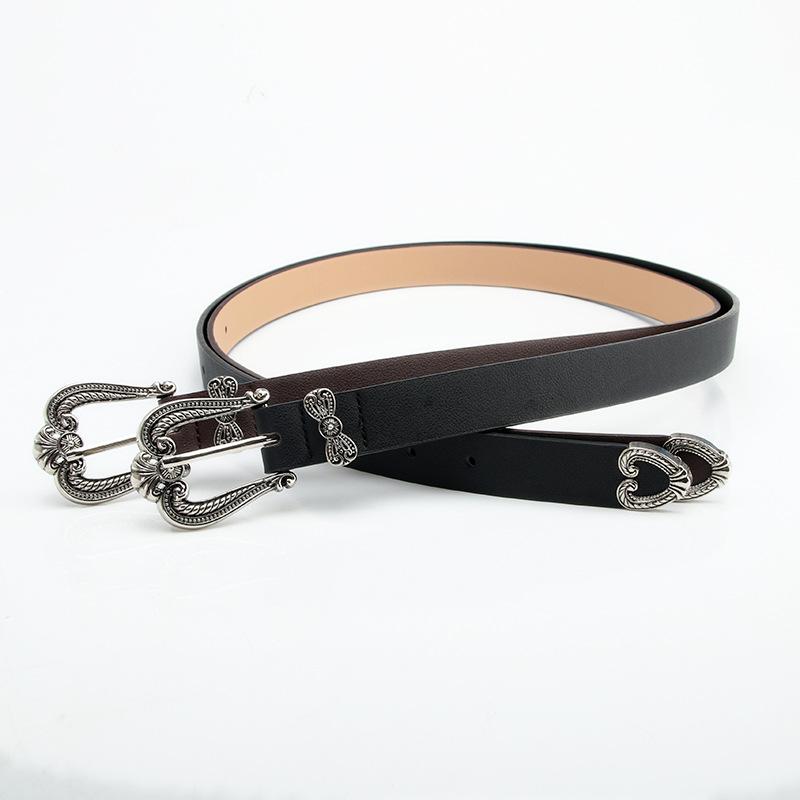 New Retro Carved Pattern Crown Alloy Buckle Belt for Women European and American Sweater Jeans Decorative Belt