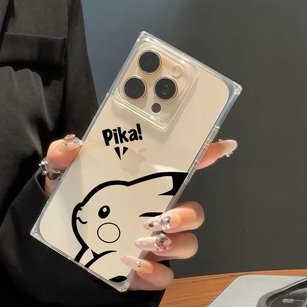 Transparent Square Back Tube Case Casing Protection For iPhone 13 11 16 ProMax 12 15 Plus 14 Pro Max Anti-Oxygen,Pikachu's Profile Pattern