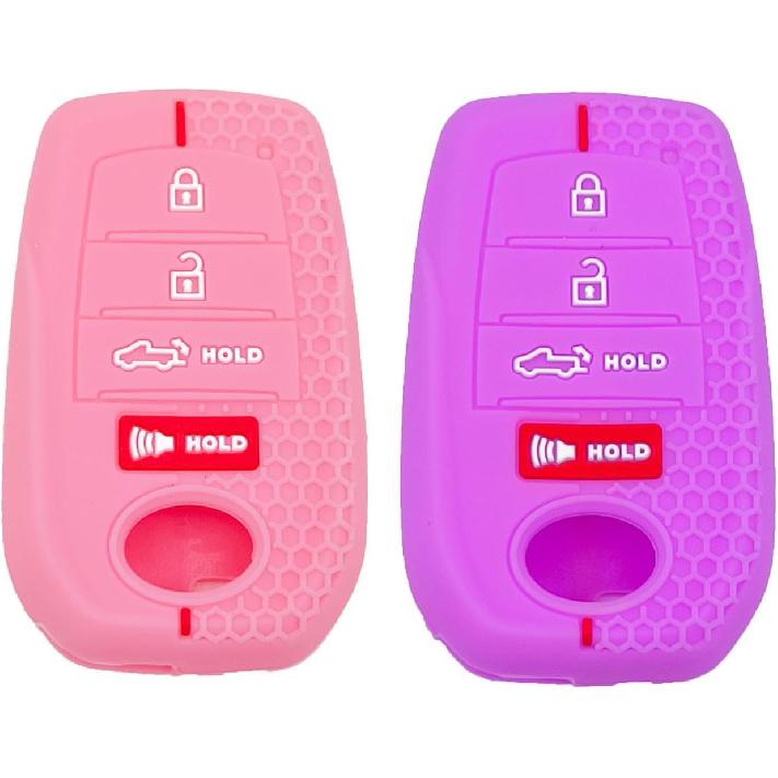 LemSa 2Pcs Silicone Key Fob Cover Case Protector Holder for Toyota 2026 2025 2024 2023 Tacoma Tundra Camry Corolla Crown Prius Venza Sequoia Grand