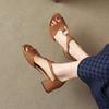 Krazing Pot Cow Skin Med Heels European Design Summer Size 40 Circle Buckle Straps Women Sandals