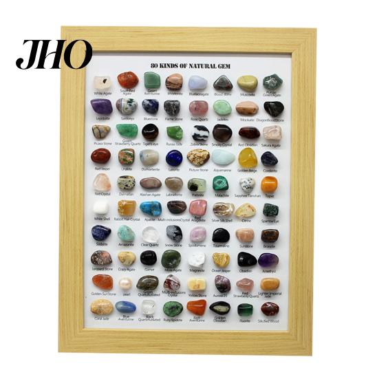 Gemstone Exploration Kit 80 Natural Gemstones Collection Crystal Ore Exhibit Set Collectible Gems Viewing In Wooden Frame Educational Gift for