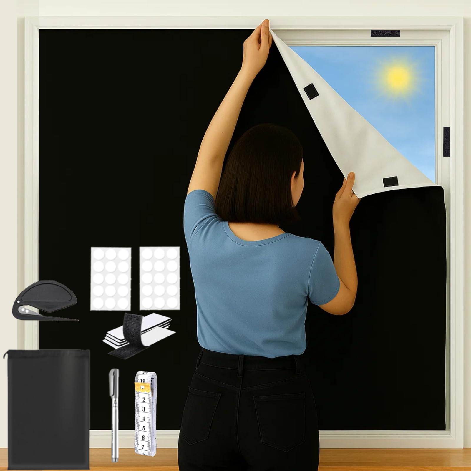 

PROTEALL Блэкаут Блэкаут Ткань для Окна Тепло Тепло УФ Легко Защищает от Солнца и Западного Легко Ультра Блэкаут Стеклянный Лист, Стекло, чёрный