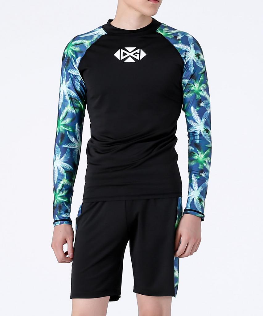 Dangun Air Palm Tree Color Block Long Sleeve Rash Guard