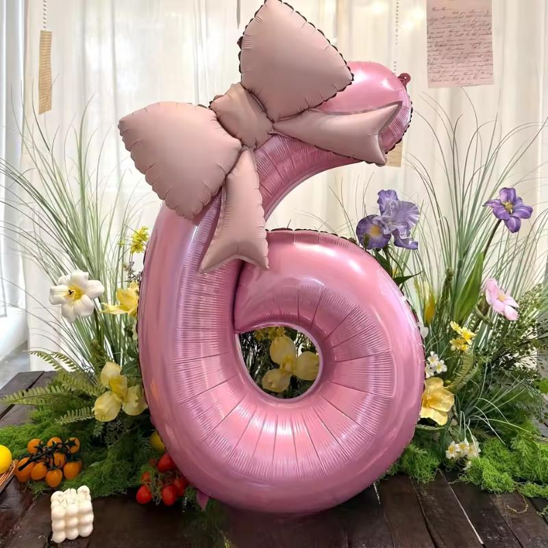 40inch Number 0-9 Pink Number Bowknot Bow Aluminum Foil Balloons for Women Girls Wedding Birthday Party Photo Props Supply