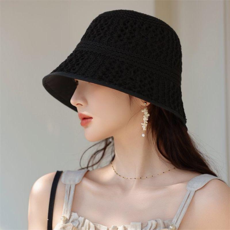 Pălărie de pescar tricotată coreeană cu goluri pentru femei, pentru vară, subțire și respirabilă, pălărie de soare