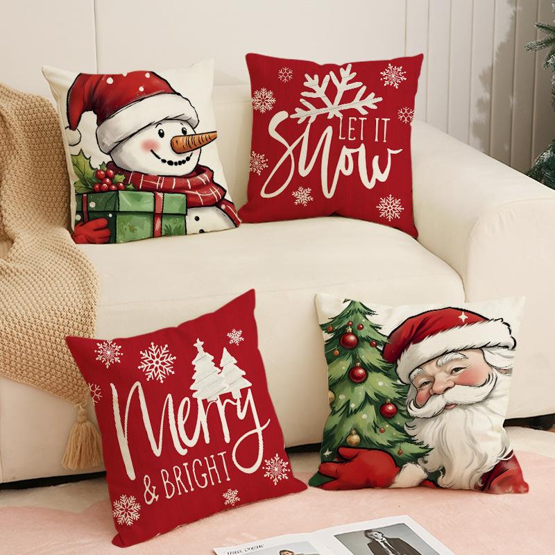 Neuer Weihnachts-Überwurfkissenbezug, Winterthema Dekorativer Kissenbezug, Leinen Bedrucktes Sofakissen