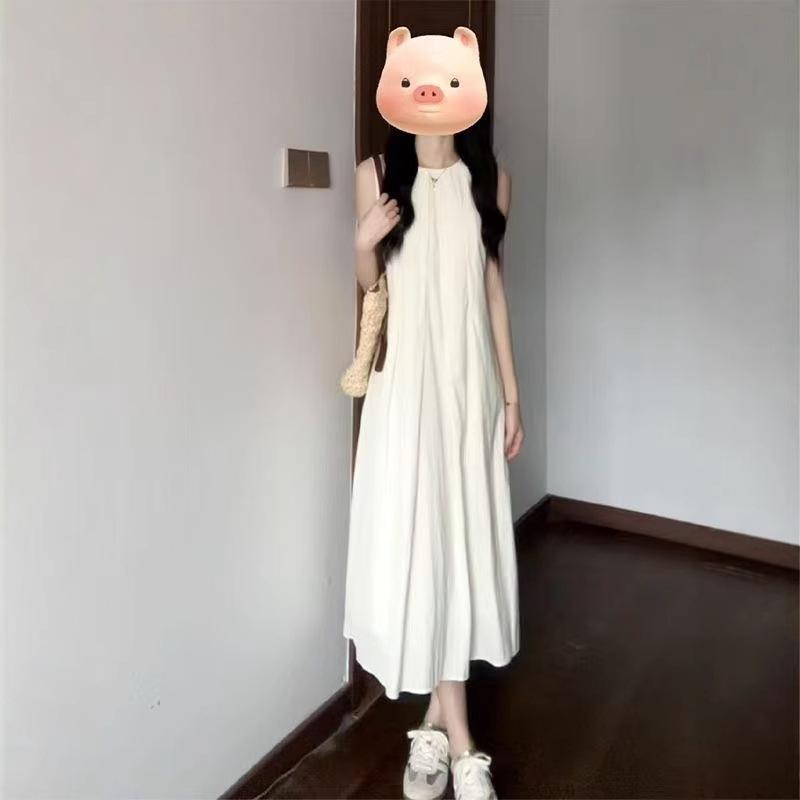 French White Sleeveless Dress Children's Summer New Small Coffee Break Thin Vest Long Dress