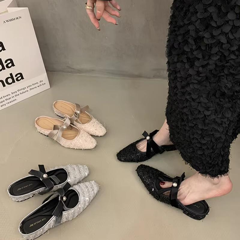 2025 Summer Cover Toe Women Muels Slippers Shoes Fashion Shallow Butterfly-knot Street Style Thick Heel Slides Shoes