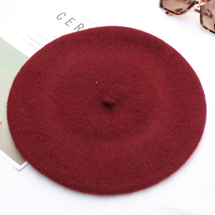 

Autumn And Winter Women S Solid Color Light Board Wool Woolen Beret Retro Simple Fashion Painter Hat Bud Hat M（56-58cm） бордовий