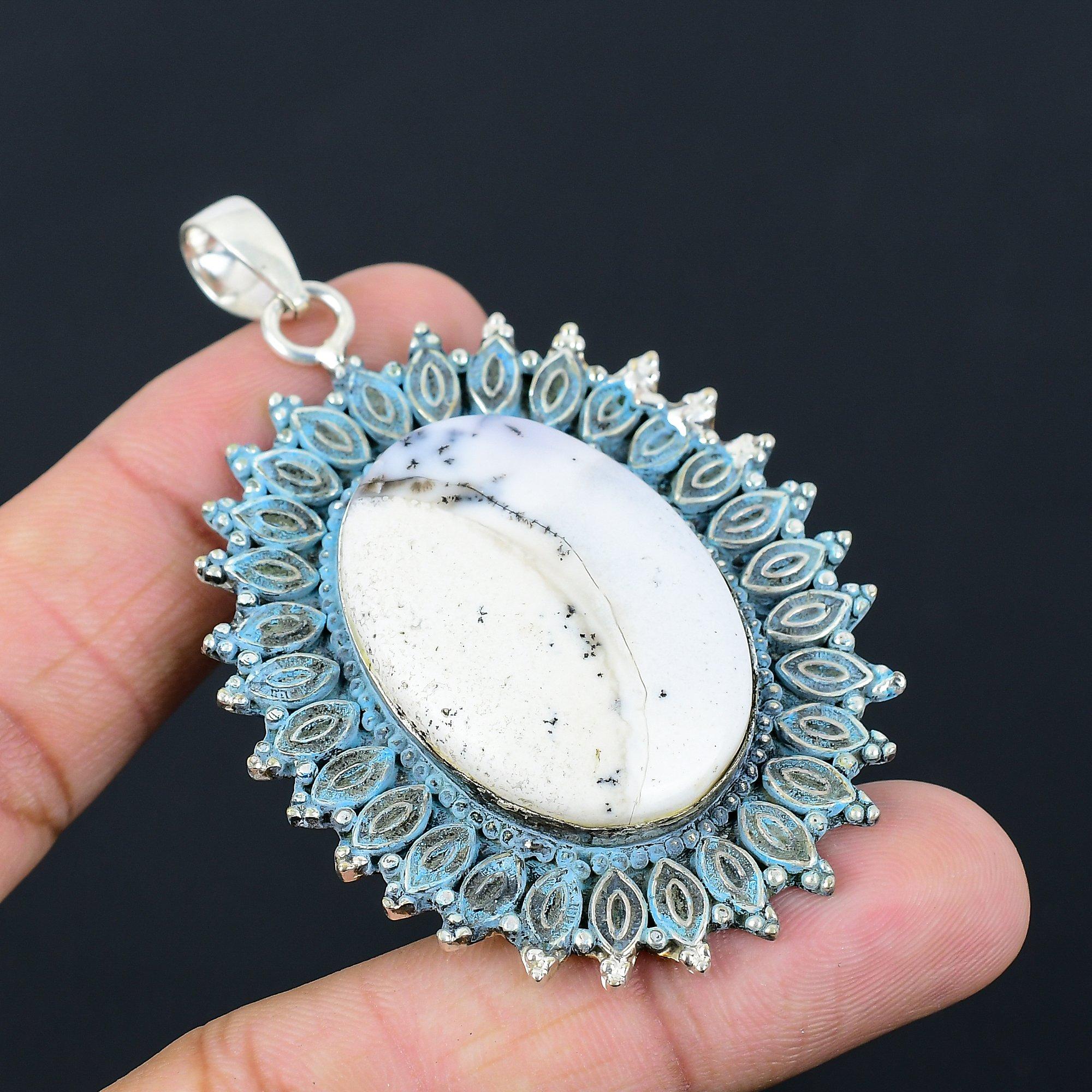 Sisters Day Sale 925 Sterling Silver Oval Dendrite Opal Stone Daughter Pendant