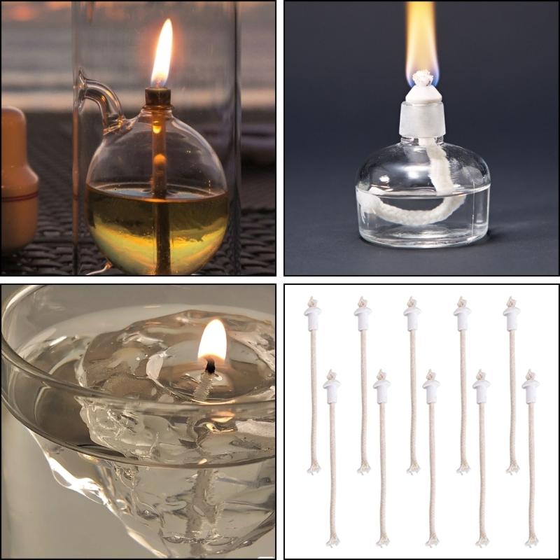 Outdoor and Laboratory Cotton Wicks and Ceramics Holders for Alcohols Oil Lamp 10Pieces Set Fit Multiple Glass Lamp Size