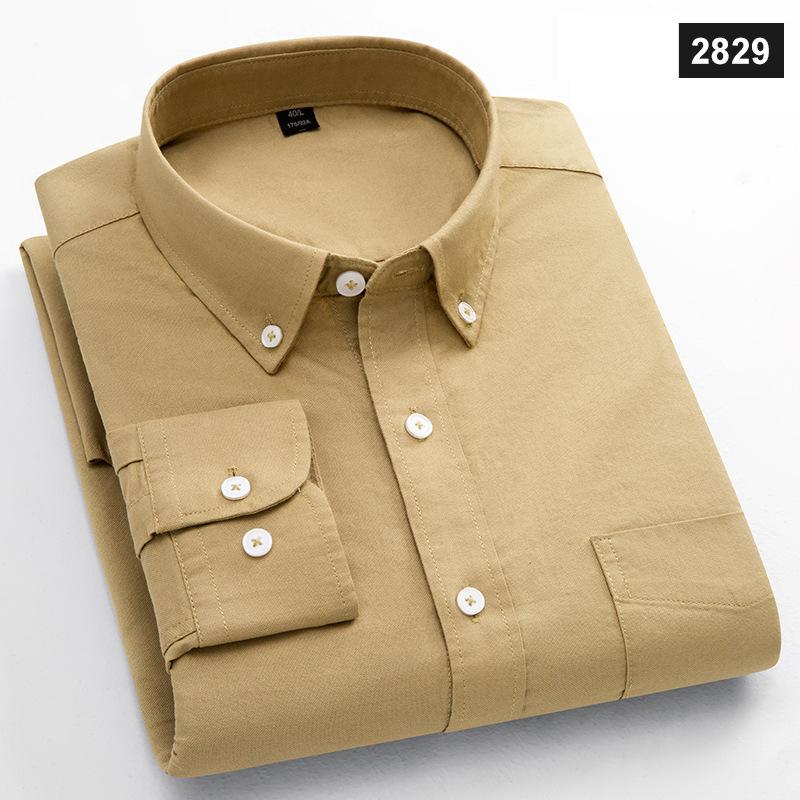 

Класична посадка Модна бавовняна сорочка з довгим рукавом для чоловіків Одна кишеня Приталений крій Повсякденний топ М який Оксфорд Однотонний Офісний одяг M