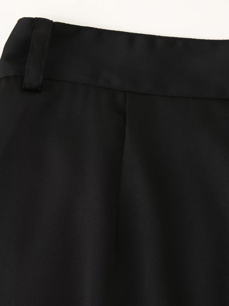2025 Spring Women's European & American Wide-Leg Satin Pleated Trousers