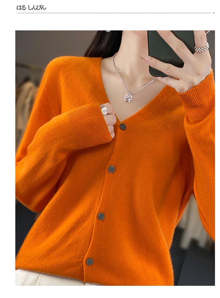 Women's Wool Knit Collar Cardigan: Slim-Fit, Long Sleeve, Loose Outerwear for Autumn and Winter.