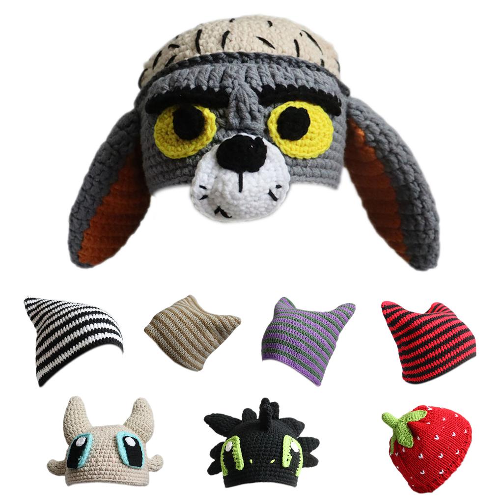 Harajuku Girls Hat Winter Casual Knitted Cap Y2K-Girl Hot Girls Picture Prop Hat with Crocheted Slouchy Hat