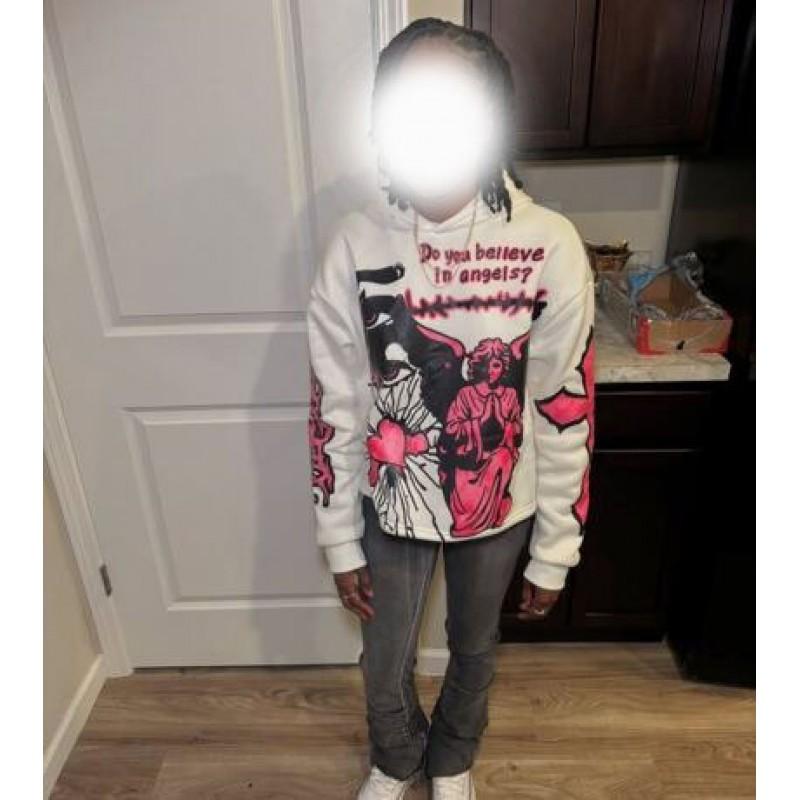 Unisex Oversized Hooded Sweatshirt Streetwear Abstract Print Loose Fit Winter Casual Top