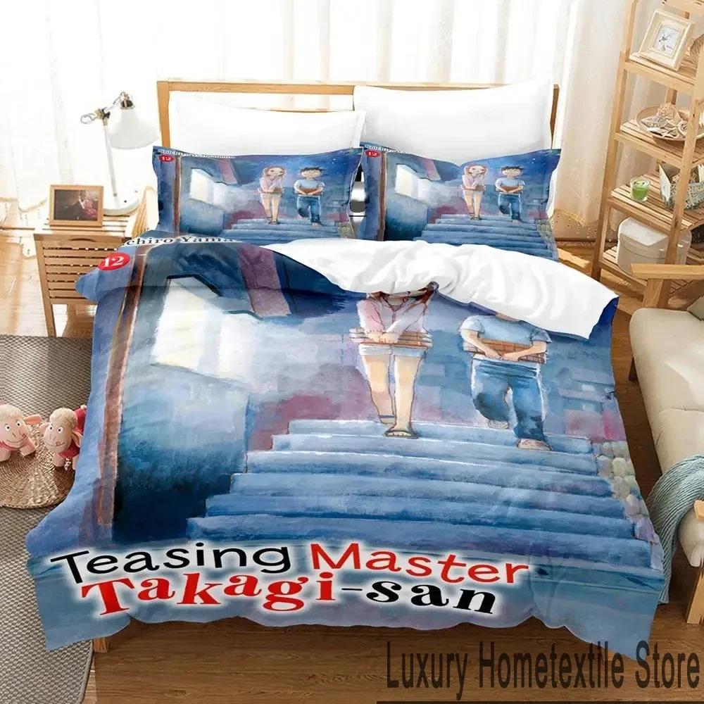 Anime Teasing Master Takagi-san Bedding Set 3D Duvet Cover Bed Set Quilt Cover Pillowcase Comforter King Queen Size Boys Adult