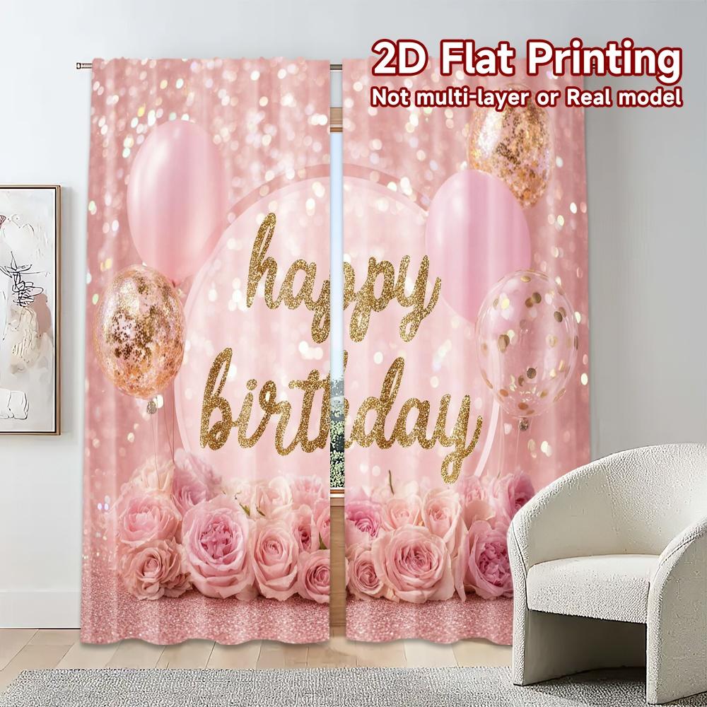 Set Of 2 Flat Printing Curtains Without Rod Birthday Bliss Print Chic Fabric Versatile Curtain Polyester Machine Washable